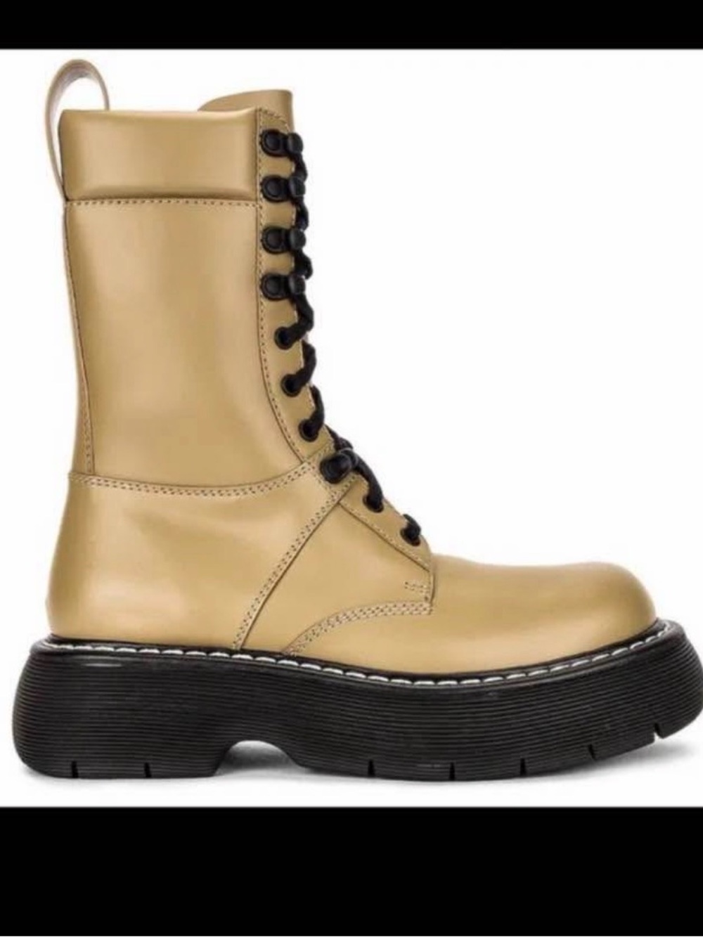 Bottega Veneta Tan Lace-Up Platform Combat Boots